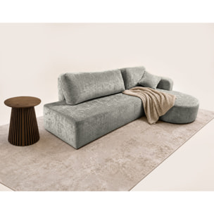 Miro - Canapé d'angle droit 4 places convertible avec coffre en velours texturé - Gris