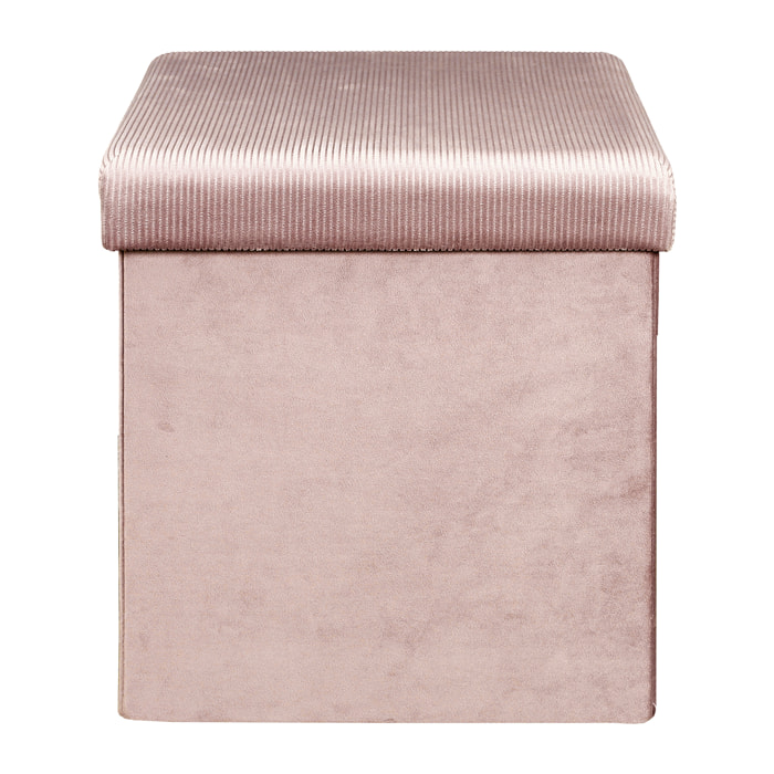 Coffre Pouf Pliable Velours Cotele Giulia Rose