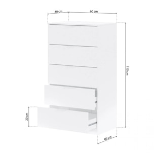 Cómoda de 5 cajones formato vertical en blanco mate 60x110 cm Akari Blanco Artik (Blanco Mate)