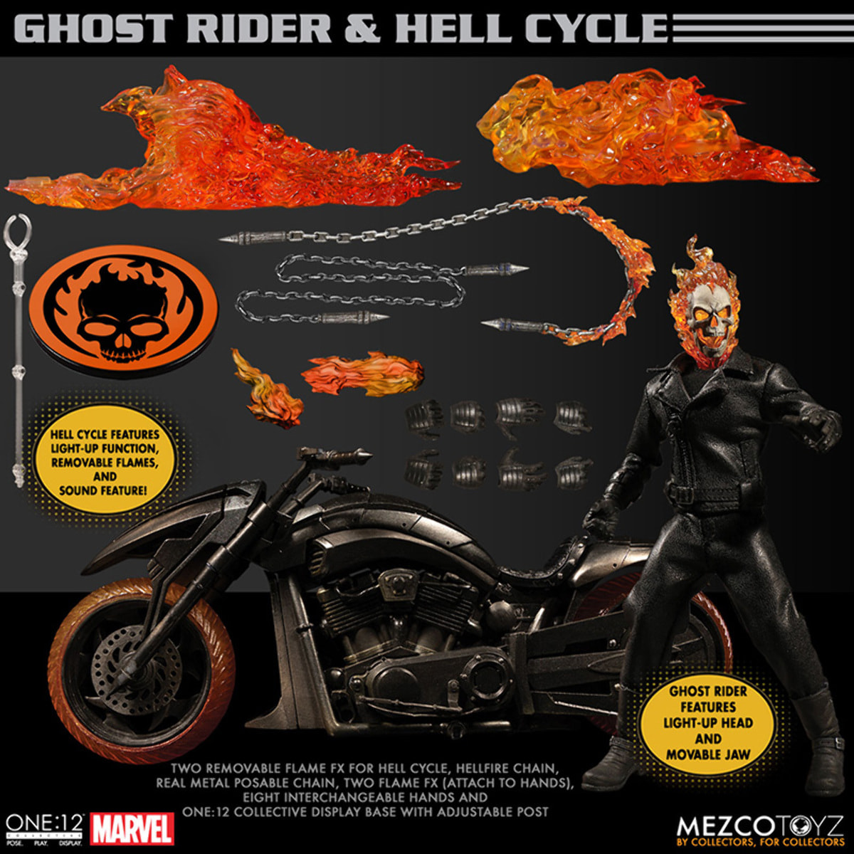 One 12 Coll Ghost Rider & Hell Cycle Set Action Figura Mezco Toys