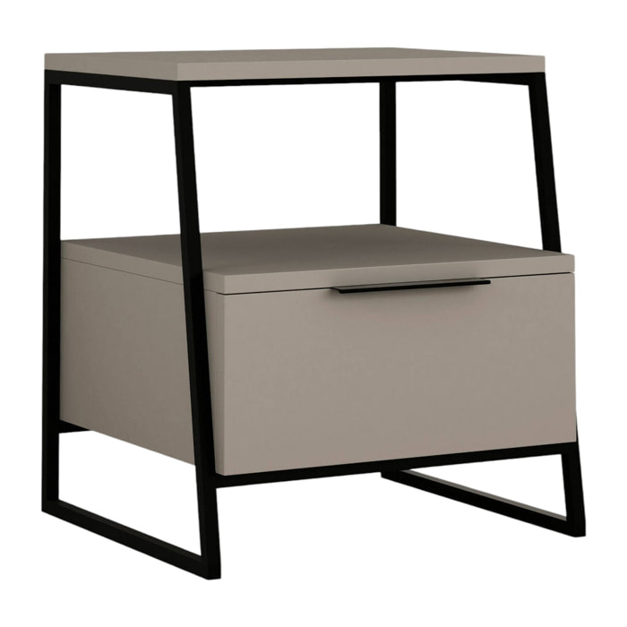 Comodino Rosita, Comò basso, Tavolino da notte, Mensola da letto, 45x41 h50 cm, Beige e Nero