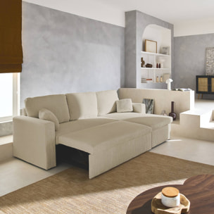 Canapé d'angle convertible et réversible IDA. velours côtelé grosse côte greige. 3 places