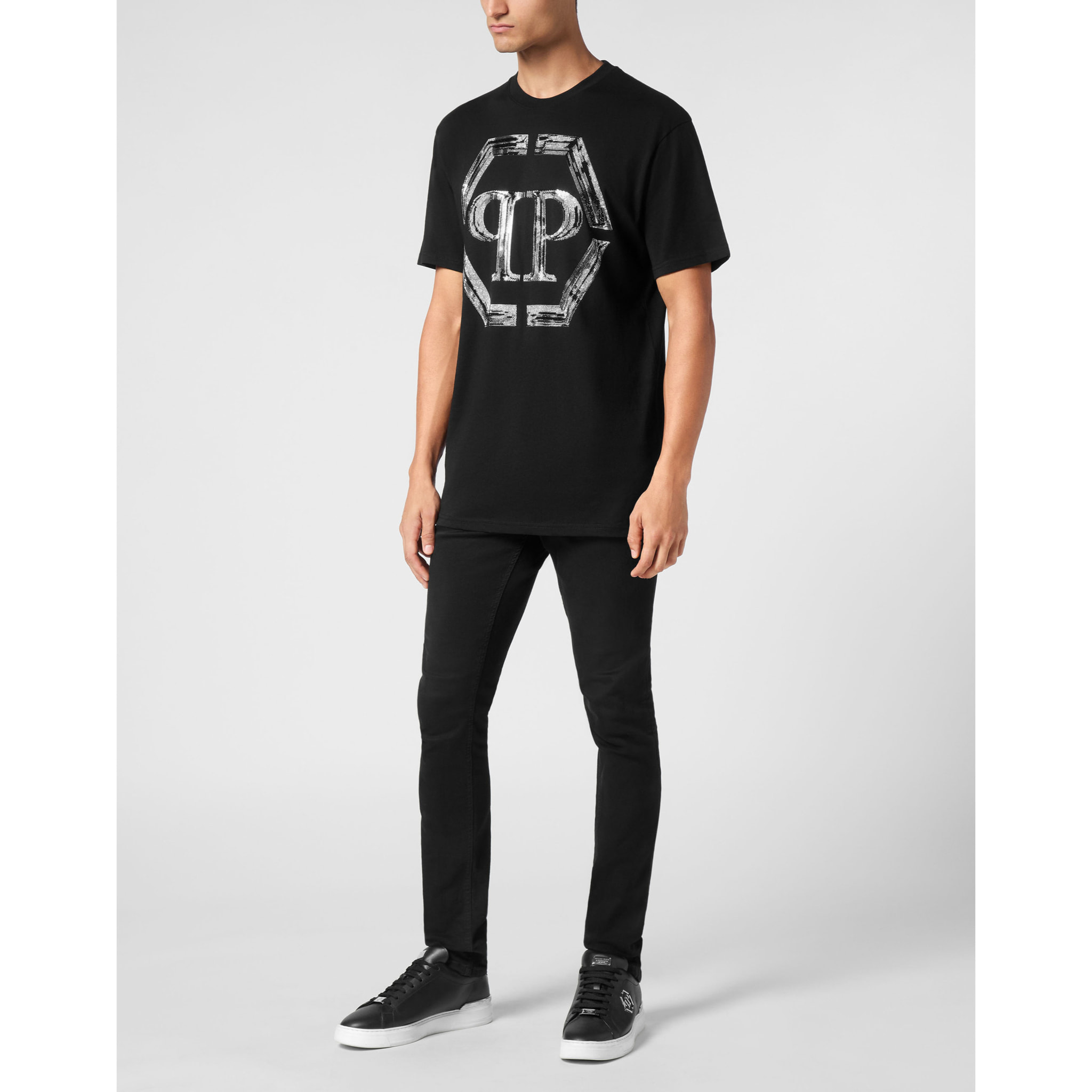 PHILIPP PLEIN Camiseta de cuello redondo y manga corta HEXAGON