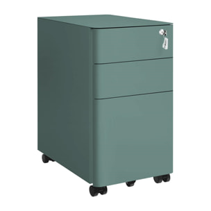 Cassettiera ufficio in acciaio verdone con 3 cassetti e ruote 30x50x59