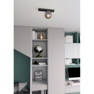 Lampada da soffitto Fit in acciaio nero opaco e vetro grafite