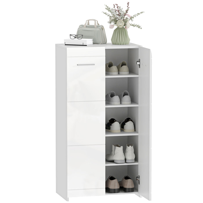 Mueble Zapatero, Armario para Zapatos Moderno con Estantes Ajustables, para 10 Pares de Zapatos, Zapatero para Pasillo, Recibidor, 55x36x108 cm, Blanco Brillo