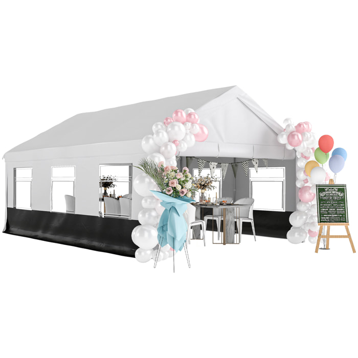 Carpa para Fiesta 4x6 m, Carpa de Jardín con Estructura Acero Galvanizado, Laterales Extraíbles, 2 Puertas con Cremallera, 6 Ventanas, UPF30+, Cenador Gazabo para Boda, Eventos, Gris y Blanco