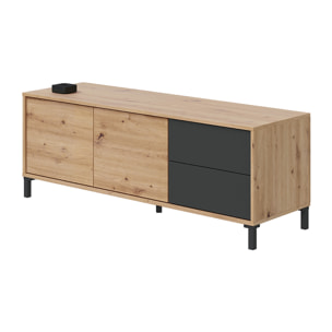 Mueble Tv 2 Puertas 2 Cajones 47x130x41 Cm Gris Antracita Y Roble Nodi