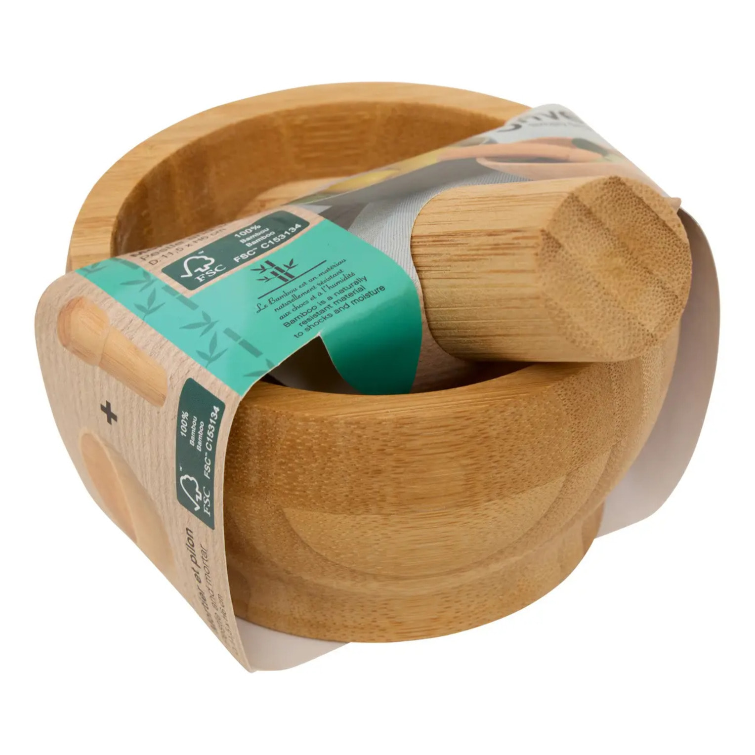 Mortier et pilon bambou D.11,5 x H.6 cm