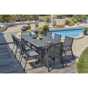 FLORIDE - Ensemble repas de jardin 8 places en aluminium gris anthracite