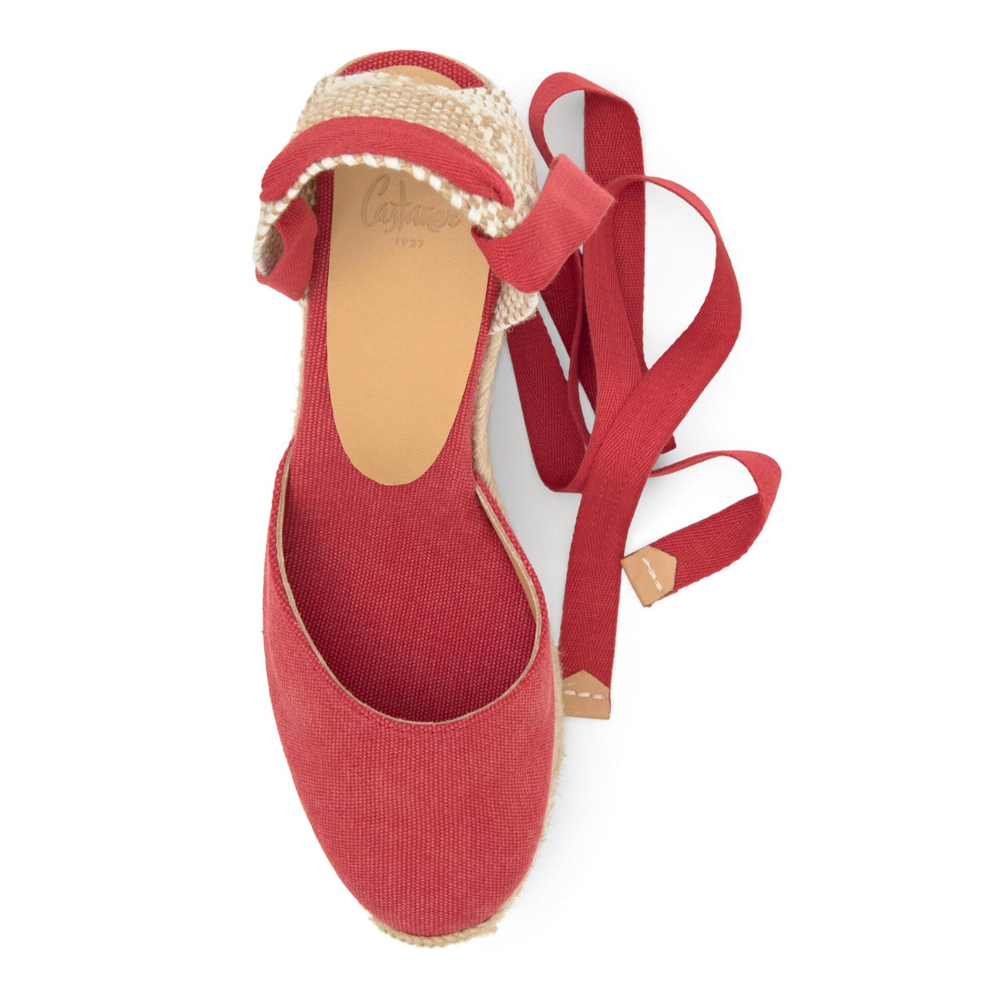 Alpargatas de cuña de mujer Carina en algodón orgánico acabado lavado, cierre mediante lazada