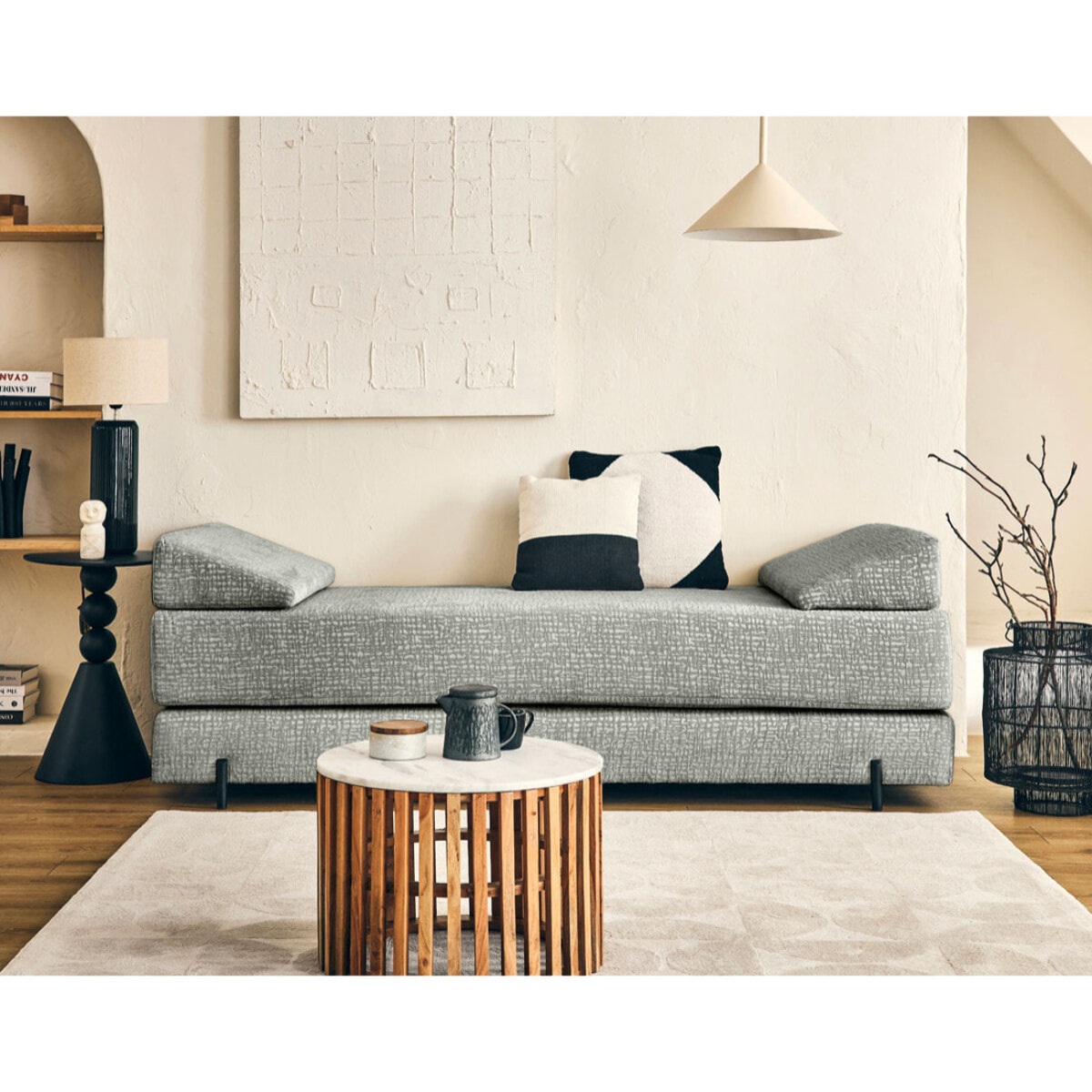 Brescia - banquette 3 places convertible en tissu velours relief - Gris