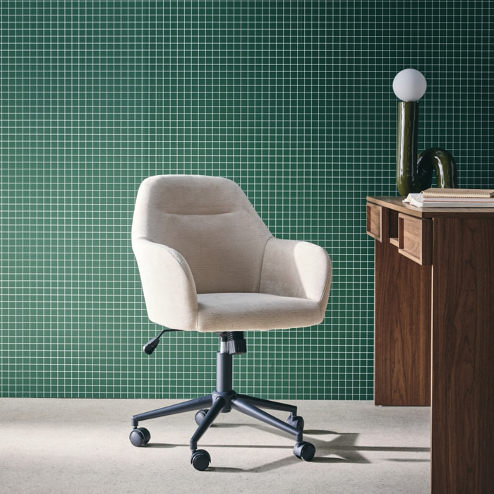 Chaise de bureau à roulettes ajustable métal et tissu beige - L 57 x P 57 x H 85/94.5cm - Stan