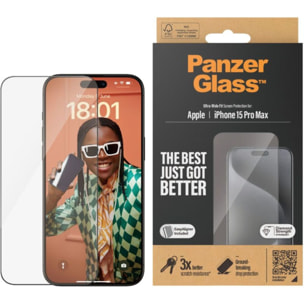 Protège écran PANZERGLASS iPhone 15 Pro Max Ultra-Wide-Fit