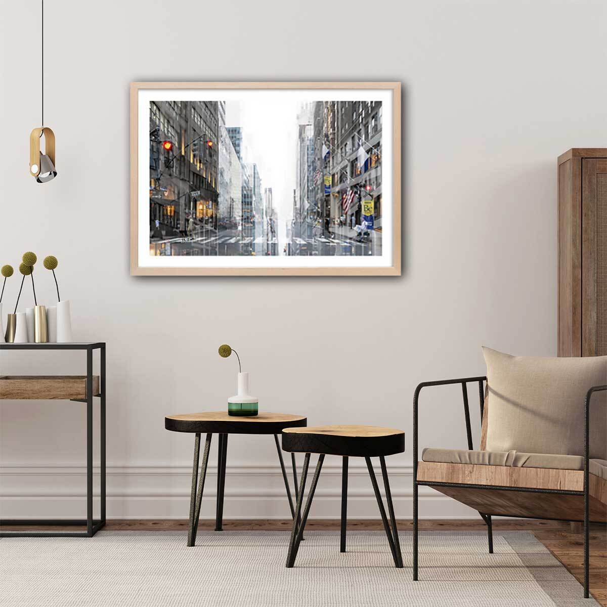 Poster madison square abstraction Affiche + cadre en bois - Chêne