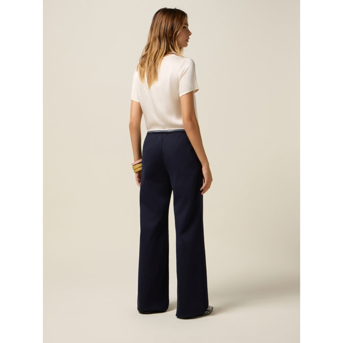 Oltre - Pantalones jogger palazzo de jersey - Azul