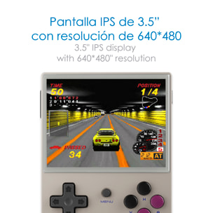 Console emulatore multipiattaforma RG35XX. Schermo IPS da 3,5"; Quad Core 384 MHz, 16 GB. Sistema operativo Linux. +5.000 giochi.