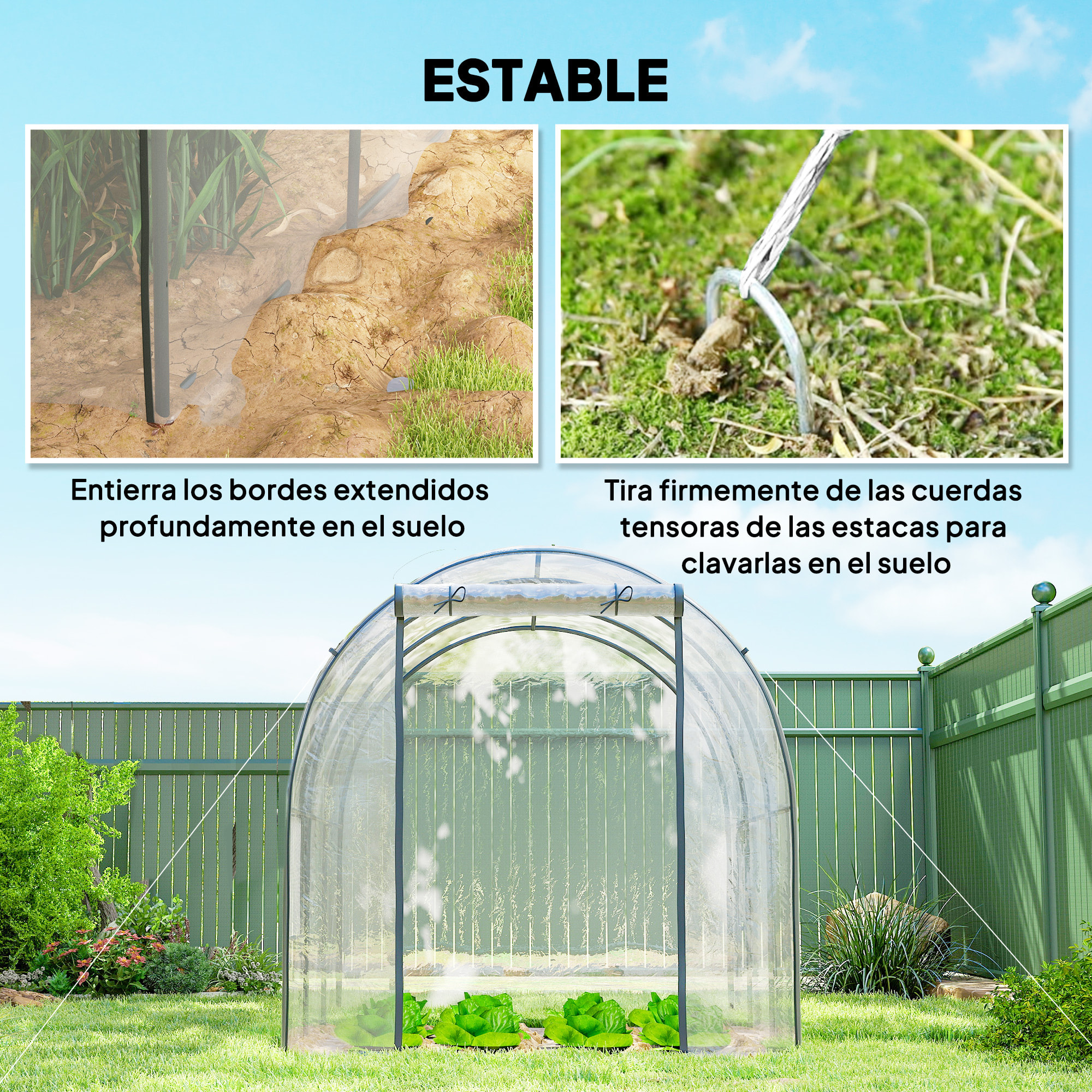 Invernadero de Exterior 3x2x2 m, Invernadero de Túnel con Puerta Enrollable, 2 Ventanas de Malla, Cubierta de Plástico y Marco de Acero, Anti-UV, para Cultivos, Plantas, Flores, Transparente