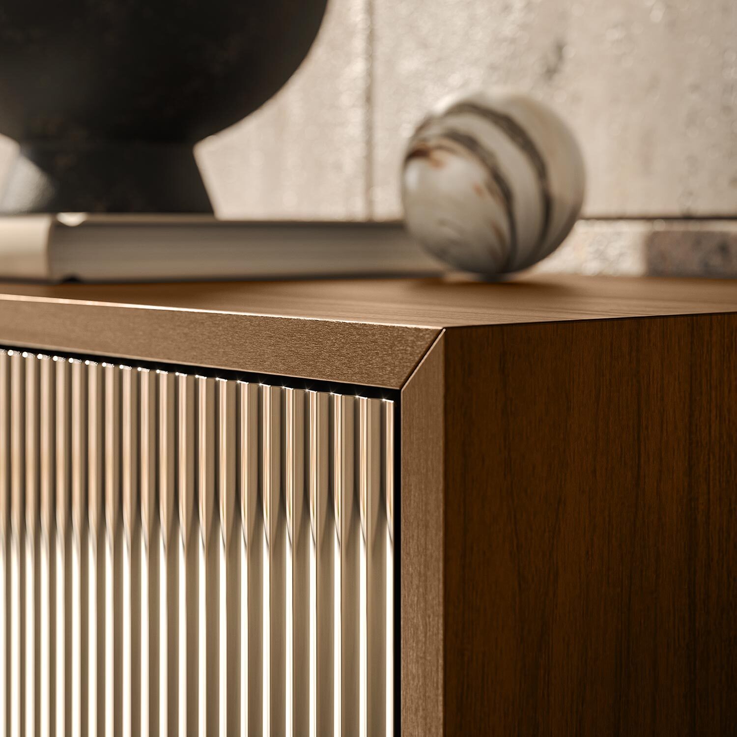 MADIA VESIRA CANNETE 2 ANTE - STRUTTURA NOCE CANALETTO, GRIGIO CARBONE, ANTA SPECCHIO BRONZATO