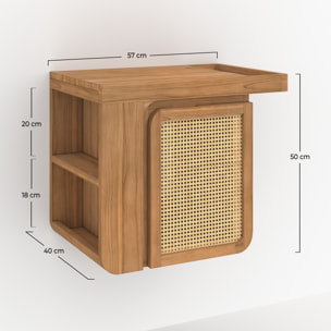 Meuble de salle de bain suspendu en bois de teck et cannage 57 cm - Dami