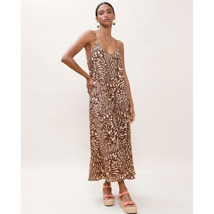 Abito lungo con spalline e stampa a pois