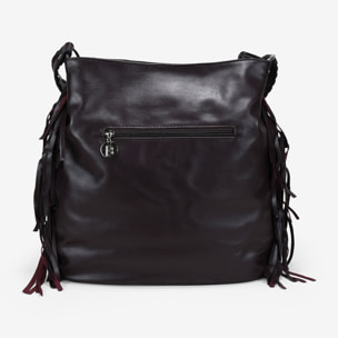 Bolso de hombro burdeos con flecos