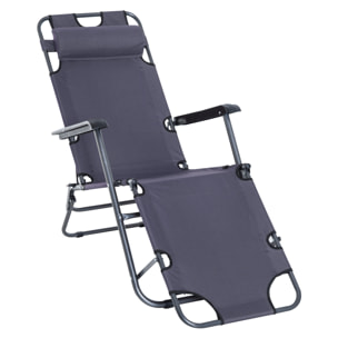 Tumbona Inclinable Acero Plegable con Almohada Playa Camping Piscina Hamaca 178x60x29cm Gris