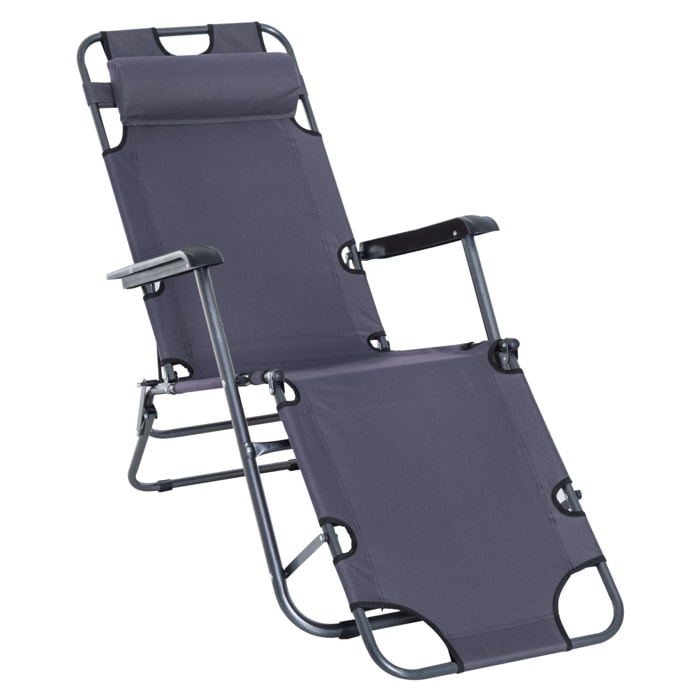 Tumbona Inclinable Acero Plegable con Almohada Playa Camping Piscina Hamaca 178x60x29cm Gris