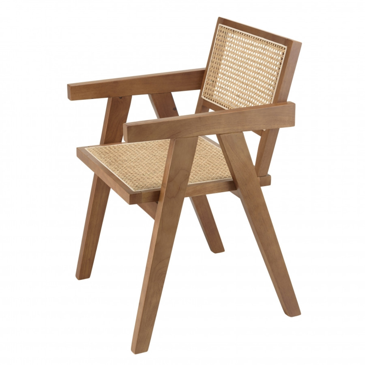 ALBANE- Fauteuil en bois d'Hévéa foncé dossier et assise rotin naturel