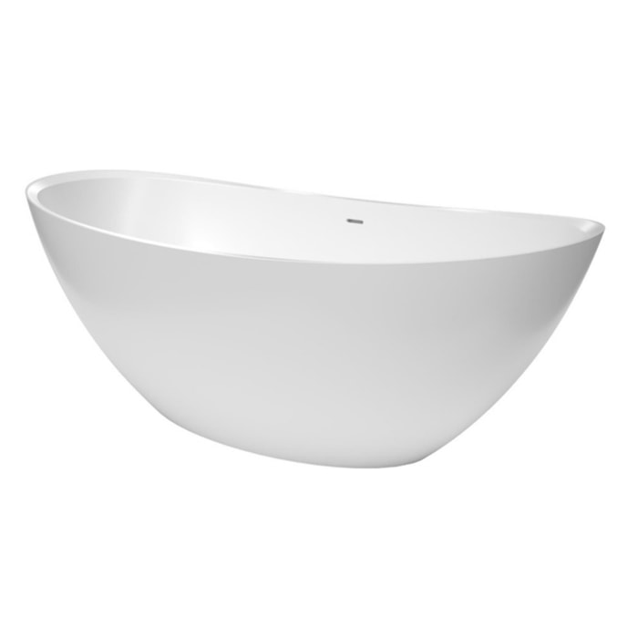 Paula 167x81,8 cm Baignoire îlot en marbre Coulé 260L, sans pieds, blanc (SATPA1670)