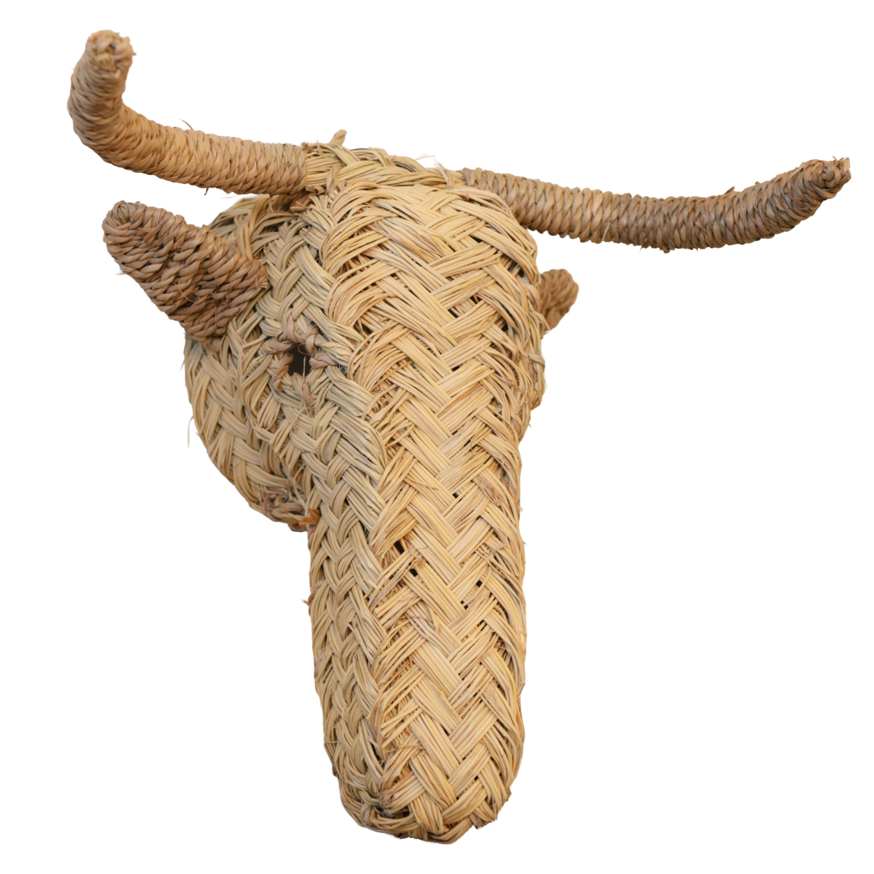 Déco murale petite tête d'élan en paille - Naturel