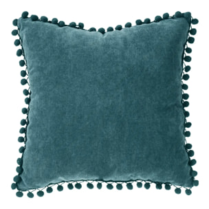 Coussin pompons - bleu canard - 40x40 cm