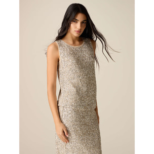 Oltre - Top in tulle con paillettes - Oro