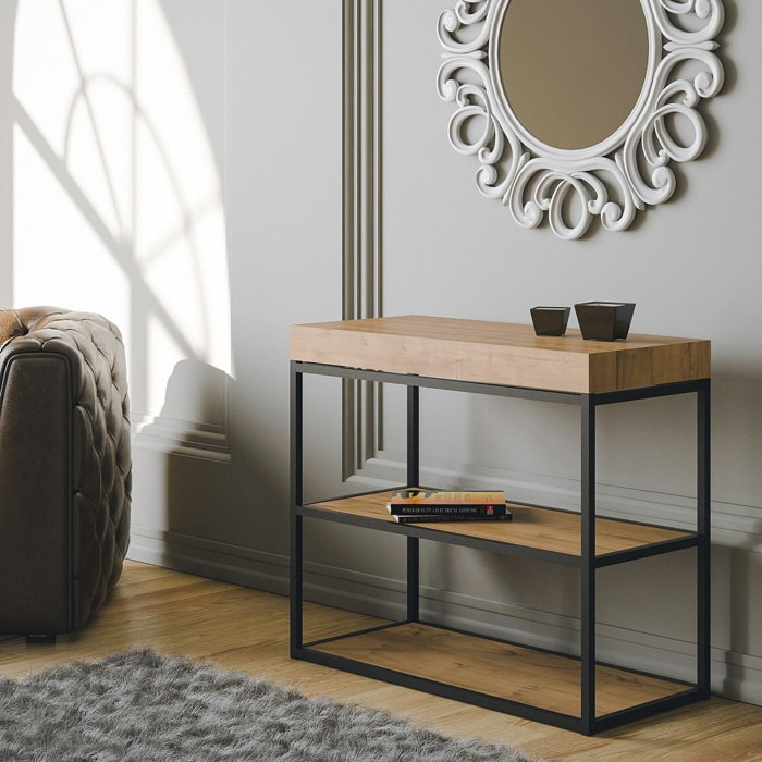 Console extensible 90x40/196 cm Plano Small Chêne Nature cadre Anthracite