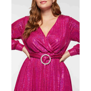 Fiorella Rubino - Vestido corto de fucsia con cinturón y hebilla - Fuchsia