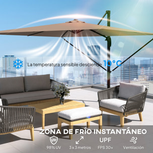 Sombrilla de Jardín 2,9x2,9 m, Parasol Excéntrico de Aluminio con Manivela, Toldo Giratorio 360°, Inclinación Ajustable, Base Cruzada y Funda, UPF30+, Sombrilla para Terraza Exterior, Caqui