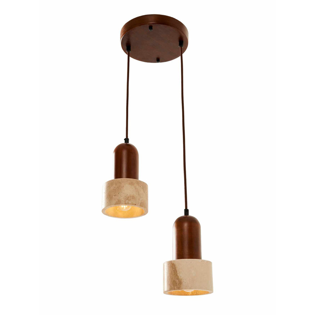 Suspension design 2 spots en travertin et effet bois noyer TIVOLI
