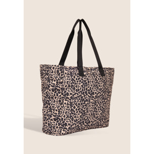 Borsa shopper in canvas animalier con zip e logo FREDDY