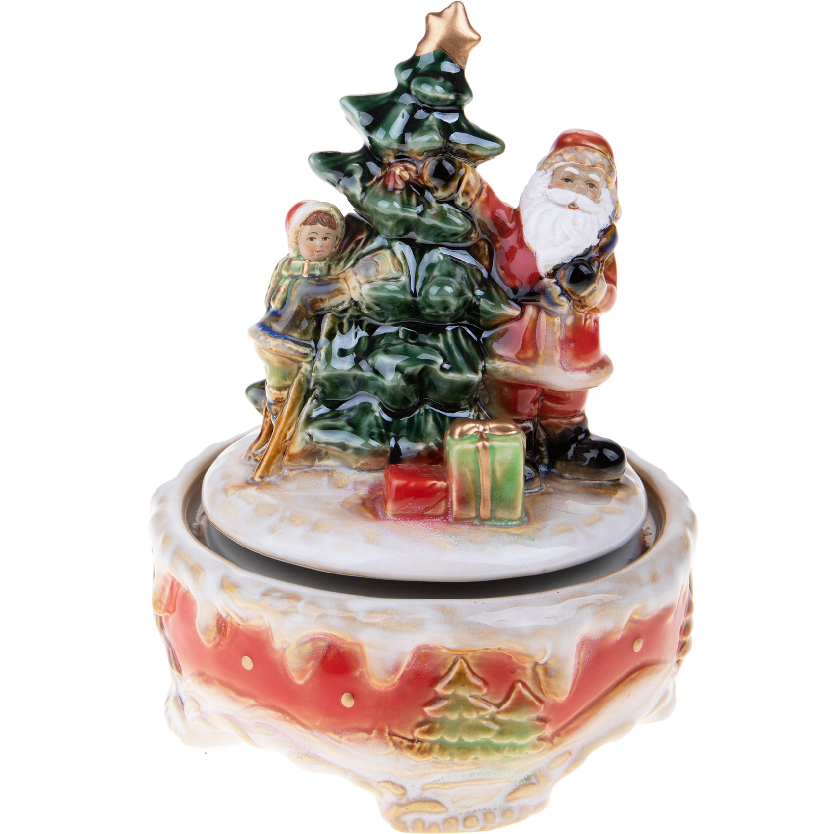 Carillon Con Babbo Natale E Albero. Altezza 20 Cm - Pezzi 1 - 14,5X20X14,5cm - Colore: Verde - Bianchi Dino - Articoli Natalizi