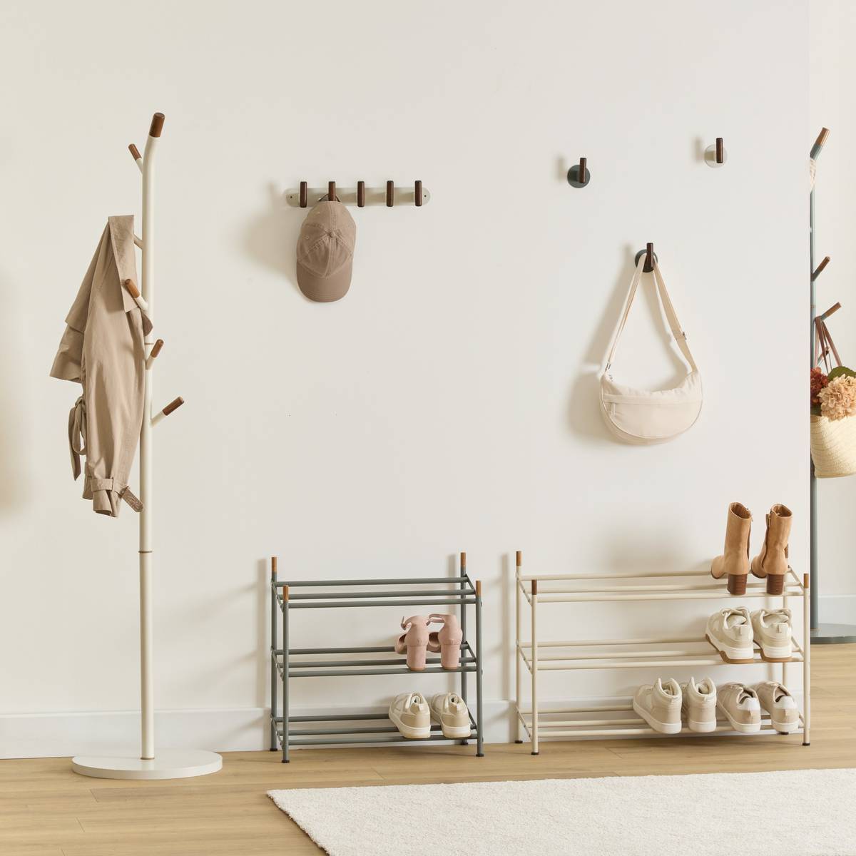 Porte-manteaux 6 patères Cassie beige H 175,5cm