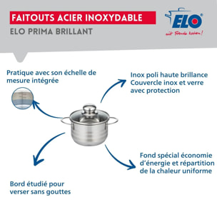 Ensemble de 2 Poêles de cuisson 28 et 32 cm et 1 faitout Elo Prima Brillant