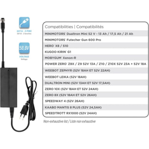 Chargeur TNB 58.8V pour trottinettes électriques