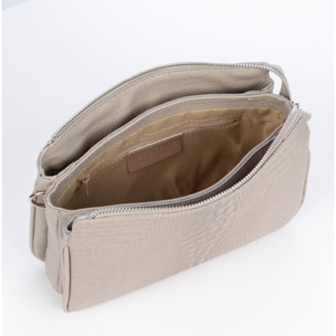 FIRENZE ARTEGIANI Borsa a tracolla dollaro in vera pelle con frontale inciso coccodrillo Made in Italy 25x14x18 Cm. Grigio