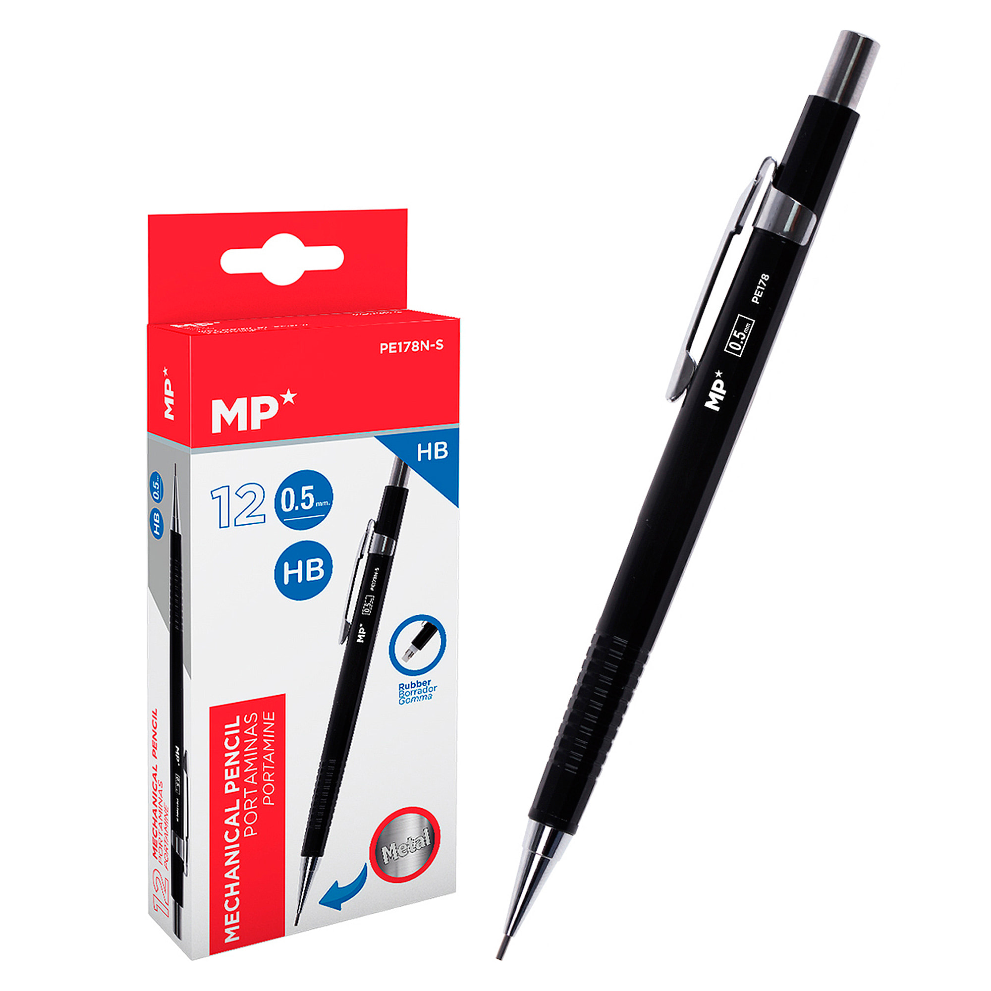 PACK 12 UNDADES PORTAMINAS METÁLICO 0.5 mm NEGRO