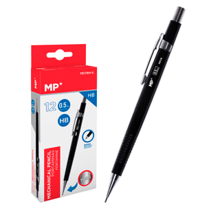 PACK 12 UNDADES PORTAMINAS METÁLICO 0.5 mm NEGRO