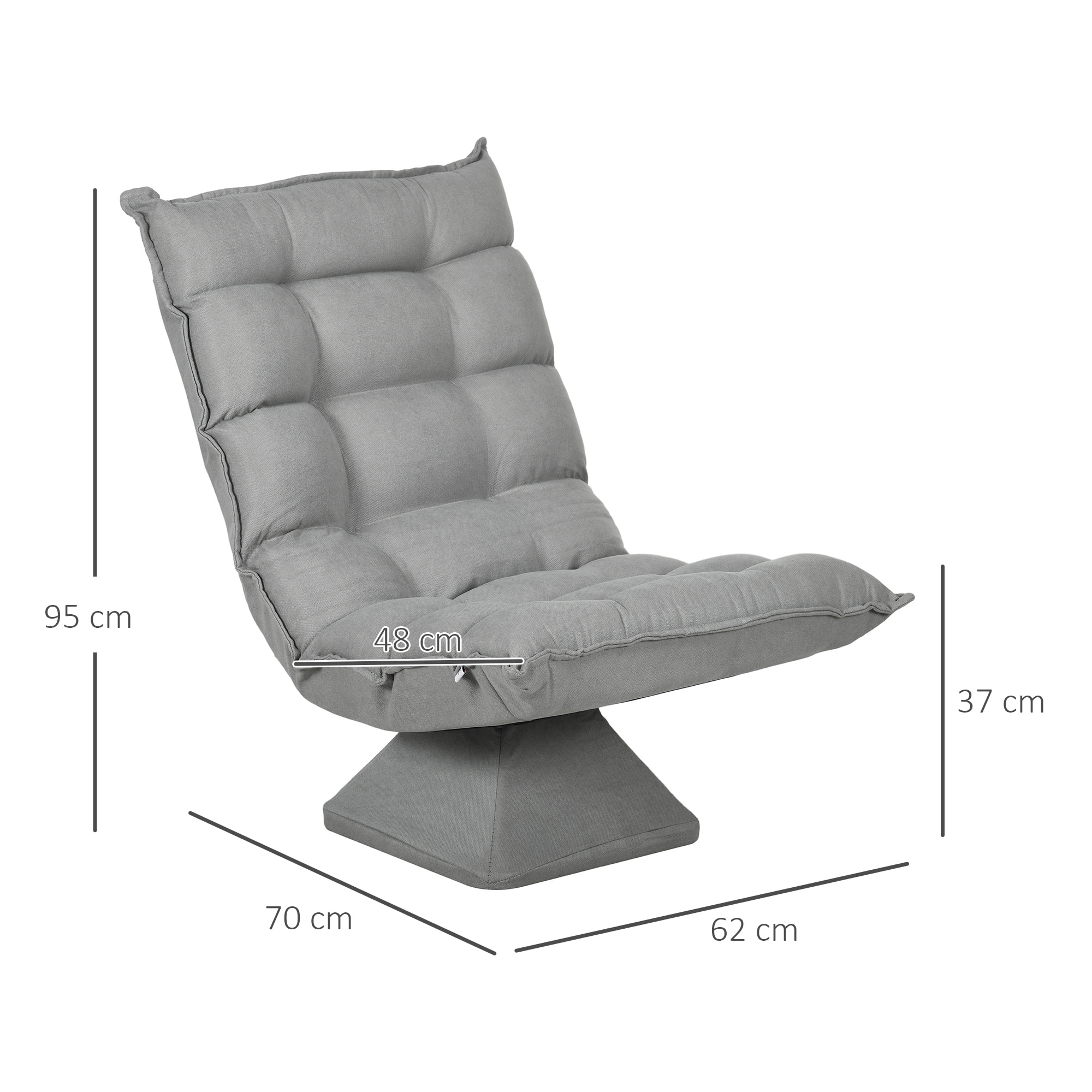 Fauteuil relax grand confort pivotant inclinaison réglable 5 niv. épais garnissage mousse haute densité tissu velours microfibre gris clair