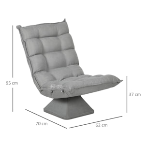 Fauteuil relax grand confort pivotant inclinaison réglable 5 niv. épais garnissage mousse haute densité tissu velours microfibre gris clair