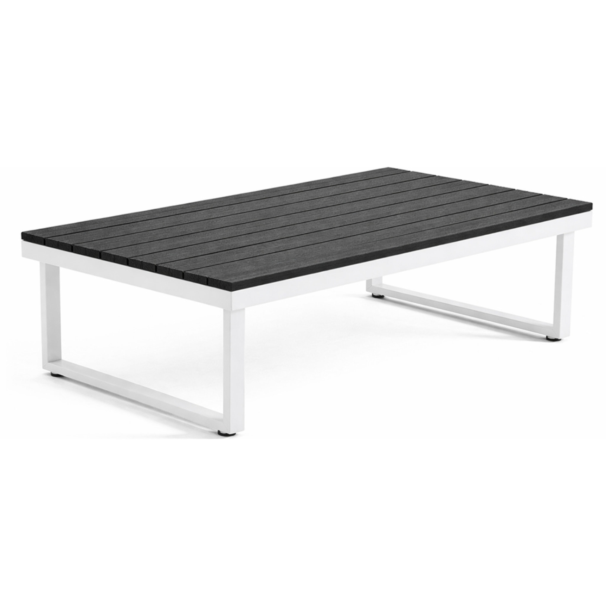 Konna - salon de jardin d'angle en acier blanc - 5 places - coussin beige et table incluse - Beige/Blanc