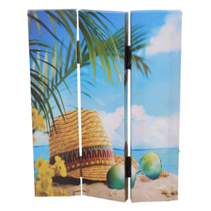 Paravento con stampa a 3 ante Mare e palme cm120,6x2,5h180