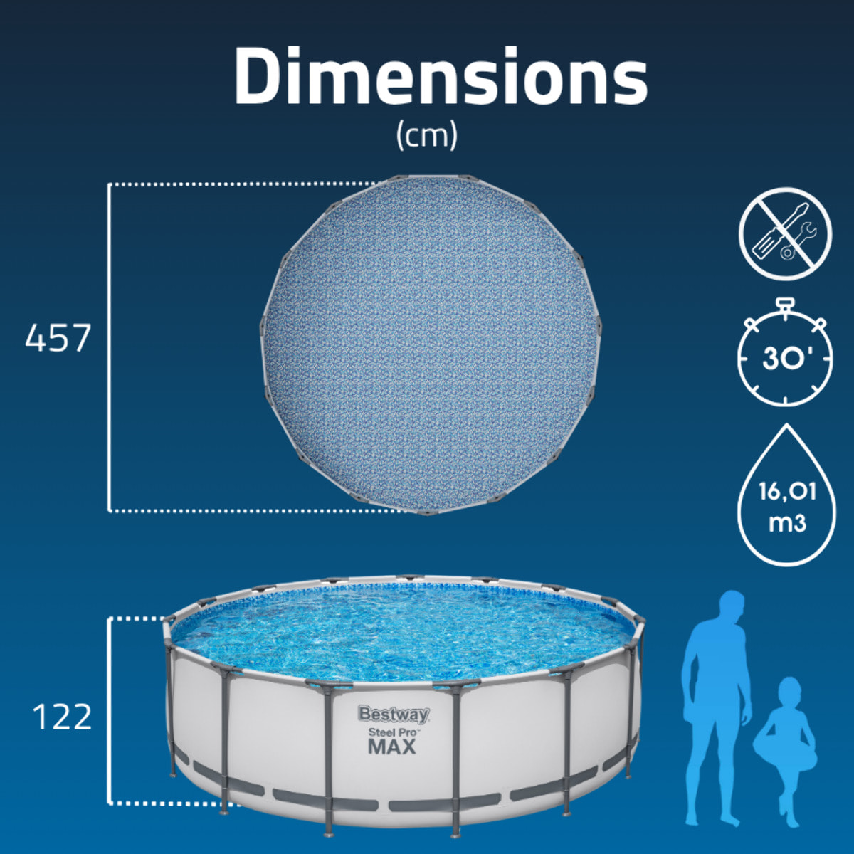 Bestway Piscine hors sol tubulaire ronde Bestway Steel Pro Max 457 x 122 cm gris clair